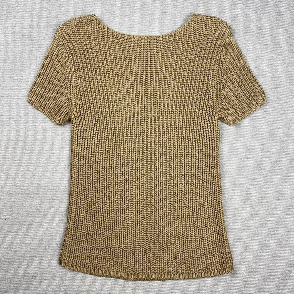 Vtg Talbots Sweater Womens M 100% Silk Short Sleeve Chunky Gold Metallic Coastal - Picture 5 of 10
